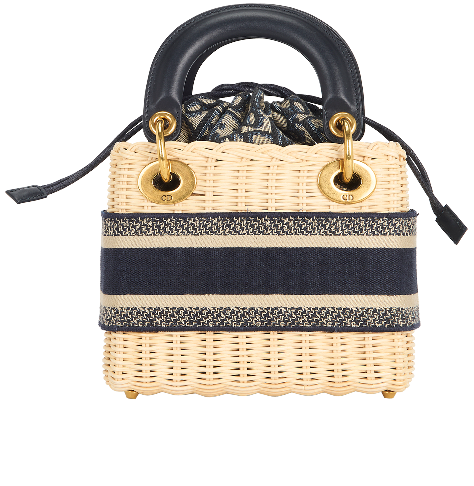 Mini Wicker Lady Dior, &pound;2,100, Handbags, Beige/Navy, Leather/Raffia, Back view